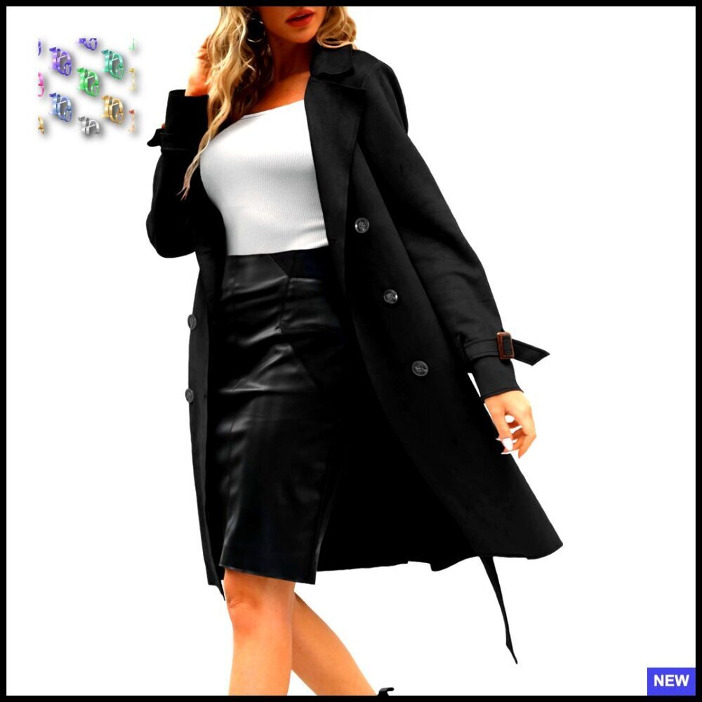 Faux Suede Trench Coat Lightweight Windbreaker Regular Fit Long Sleeve